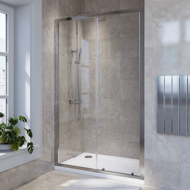 Chrome 1200mm Sliding Shower Door 4mm Glass - Lyra