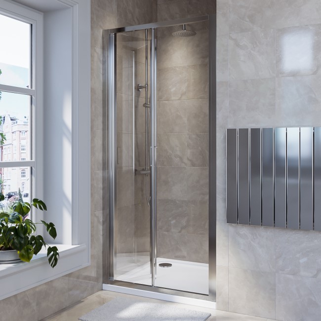 Chrome 4mm Glass Bi-Fold Shower Door 900mm - Lyra