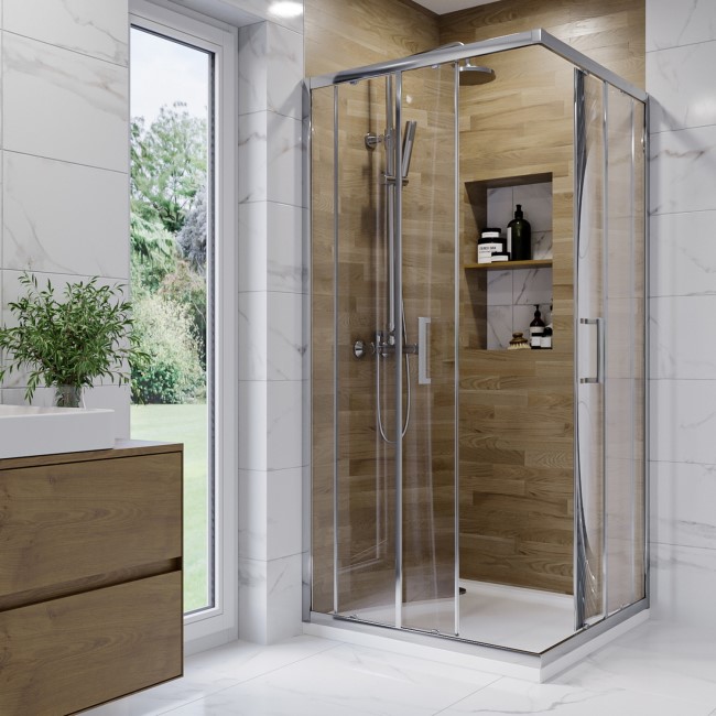 Chrome 6mm Glass Square Corner Entry Shower Enclosure 800mm -Carina