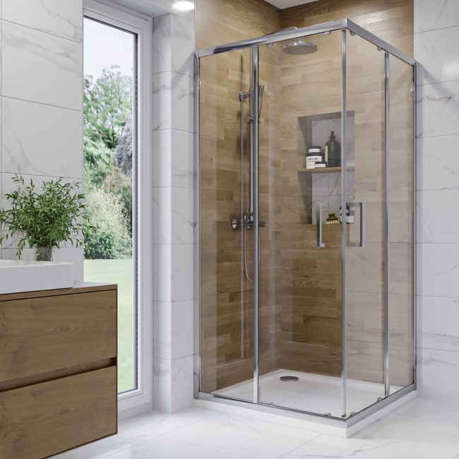 Chrome 6mm Glass Square Corner Entry Shower Enclosure 900mm - Carina