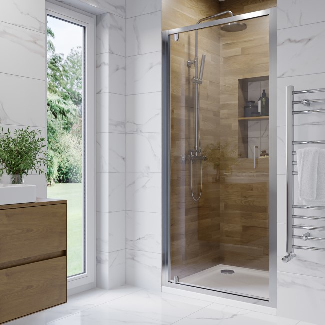 Chrome 760mm Hinged Shower Door 6mm Glass - Carina