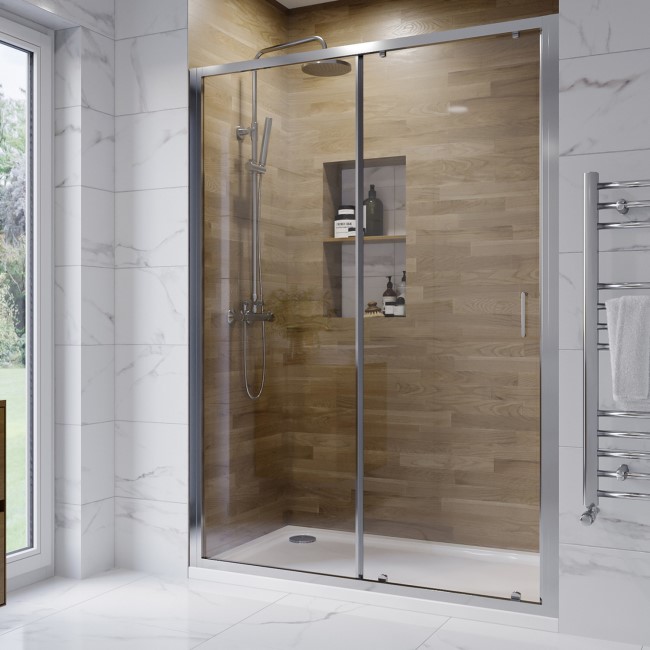 Chrome 1400mm Sliding Shower Door 6mm Glass - Carina