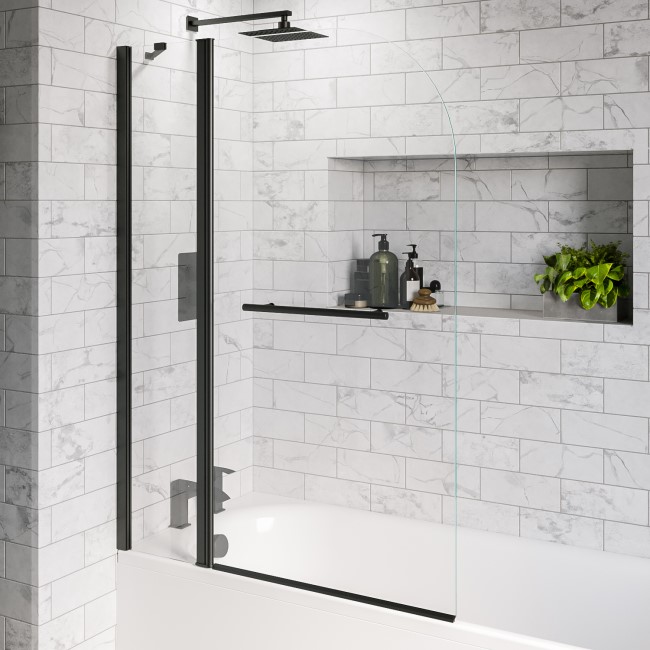 Black Hinged Shower Bath Screen 1450 x 1050mm - Zibal