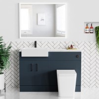 1200mm Blue Toilet and Sink Unit with Marble Effect Worktop and Black Fittings - Coniston