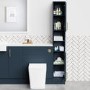 1800mm - 2100mm Blue Toilet and Sink Unit with Tall Cabinet Marble Effect Worktop and Brushed Brass Fittings - Coniston