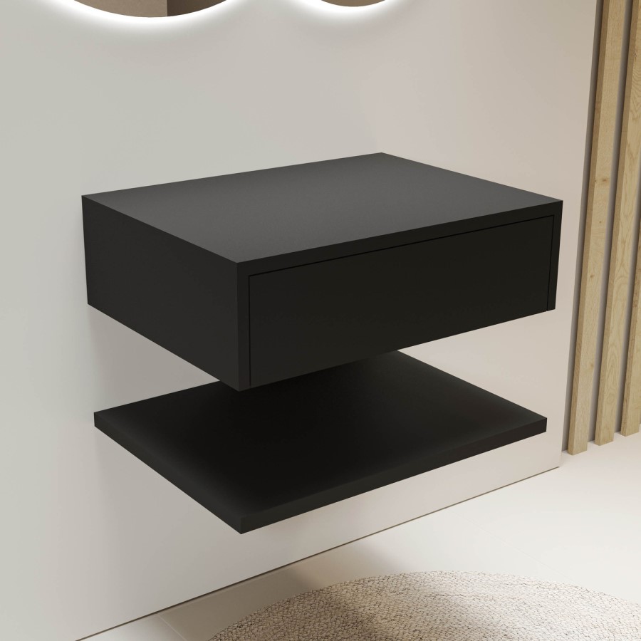 GRADE A2 - 600mm Black Wall Hung Countertop Shelves - Lugo