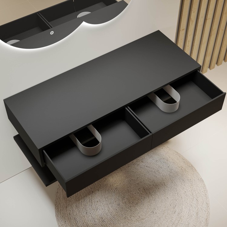 1200mm Black Wall Hung Countertop Shelves - Lugo