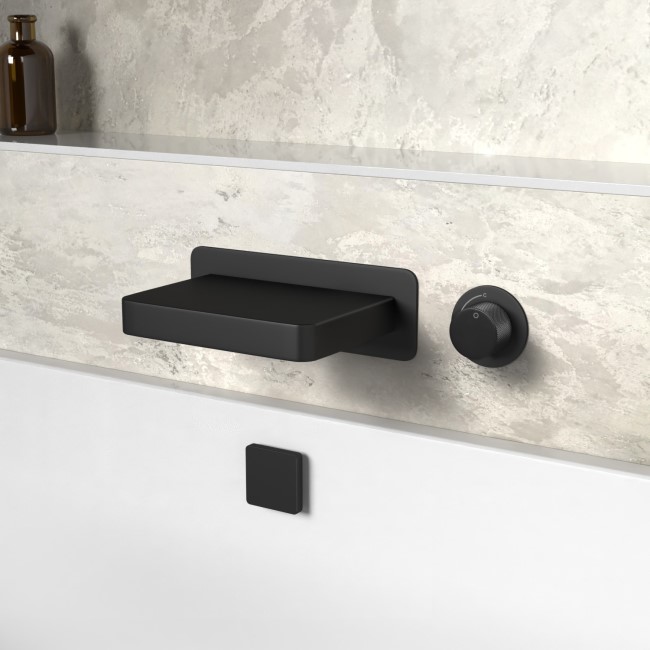 Black Wall Mounted Bath Mixer Tap with Valve - Zanda