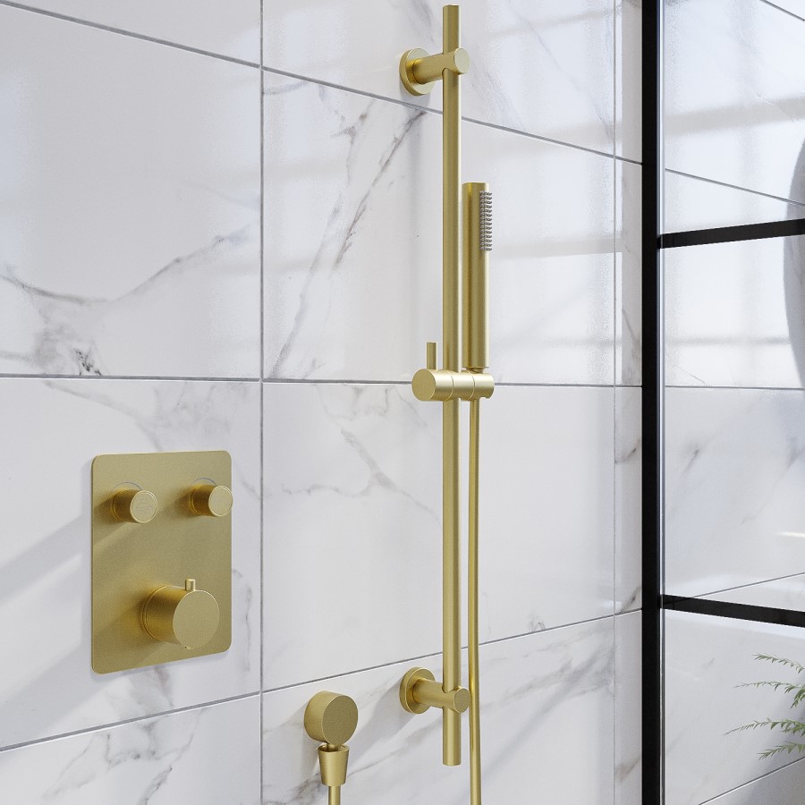 Grade A1 - Gold Push Button Concealed Mixer Shower with Round Head - Vance