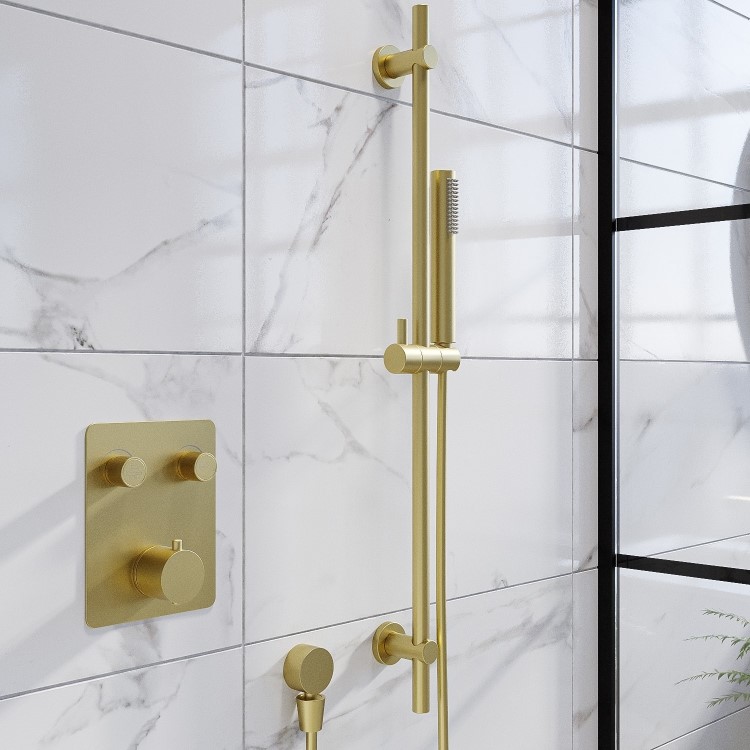 Brushed Brass Round Adjustable Height Slide Rail Kit with Hand Shower - Vance