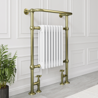 White and Brass Traditional Column Radiator with Towel Rail 952 x 659mm - Regent