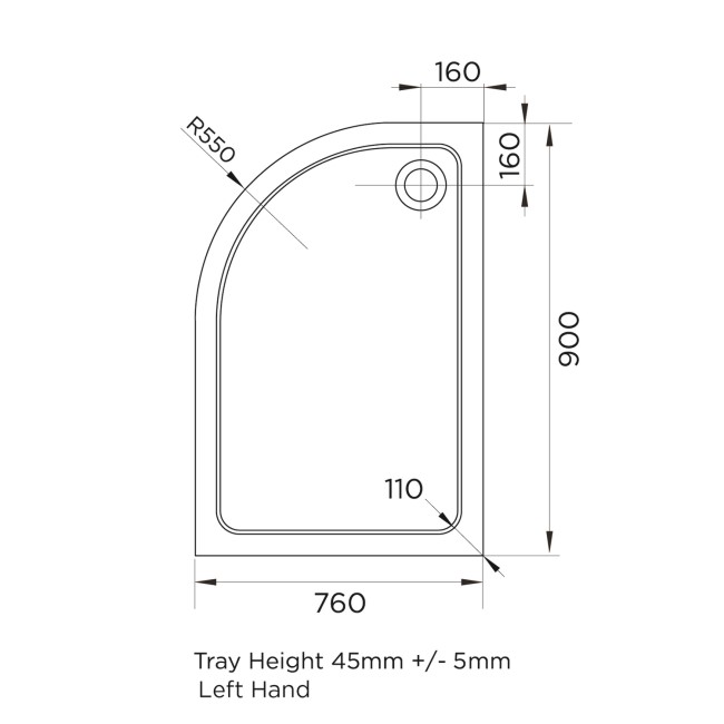 900x700mm White Acrylic Capped Stone Resin Left Hand Offset Quadrant Shower Tray - Pearl