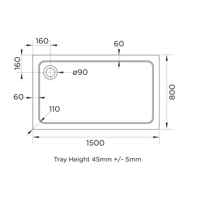 1500x800mm White Acrylic Capped Stone Resin Rectangular Shower Tray - Pearl