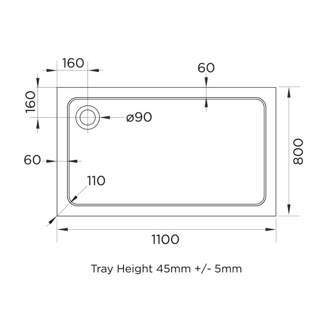 1100x800mm White Acrylic Capped Stone Resin Rectangular Shower Tray - Pearl