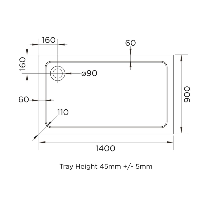 1400x900mm Rectangular Shower Tray - White Acrylic Stone Resin - Pearl