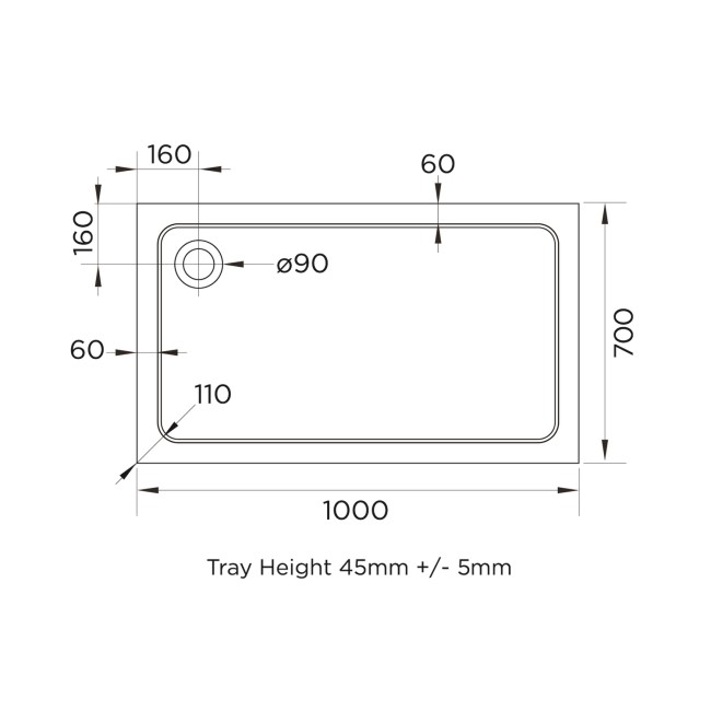 1000x700mm White Acrylic Capped Stone Resin Rectangular Shower Tray - Pearl