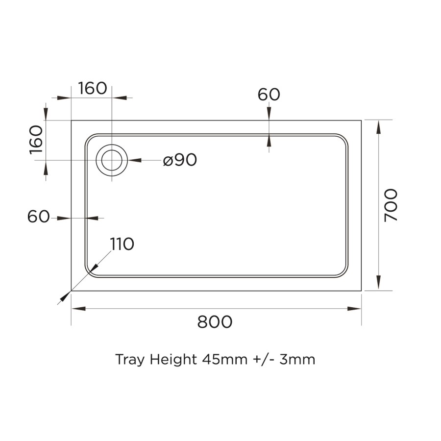 800x700mm Stone Resin Rectangular Shower Tray - Pearl