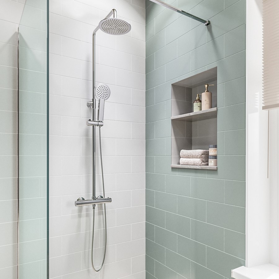 Thermostatic Mixer Bar Shower with Round Overhead & Handset - Koto