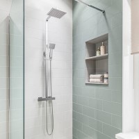 Chrome Thermostatic Mixer Shower with Square Overhead & Handset - Koto