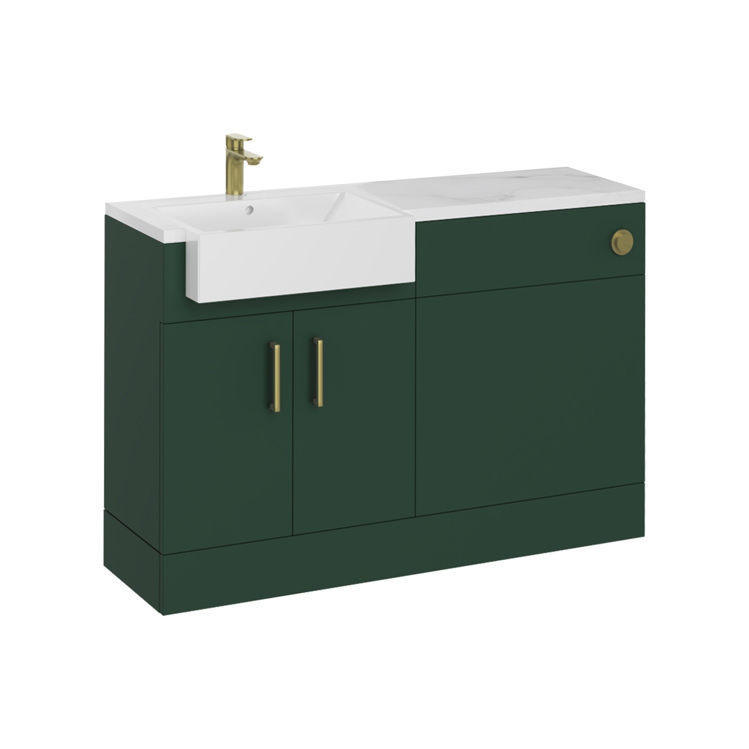 1200mm Green Toilet and Sink Unit with Marble Worktop and Brushed Brass