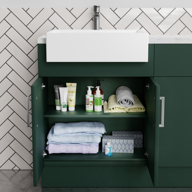 1500mm - 1800mm Green Toilet and Sink Unit with Marble Worktop and Chrome Fittings - Coniston