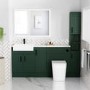 1800mm - 2100mm Green Toilet and Sink Unit with Tall Cabinet Marble Effect Worktop and Black Fittings - Coniston