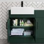 1800mm - 2100mm Green Toilet and Sink Unit with Tall Cabinet Marble Effect Worktop and Black Fittings - Coniston