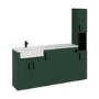 1800mm - 2100mm Green Toilet and Sink Unit with Tall Cabinet Marble Effect Worktop and Black Fittings - Coniston