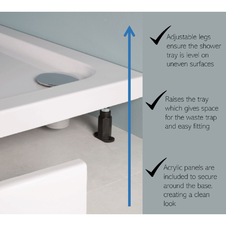 95mm High Riser Kit Pack for 800-1200mm Shower Trays   - White