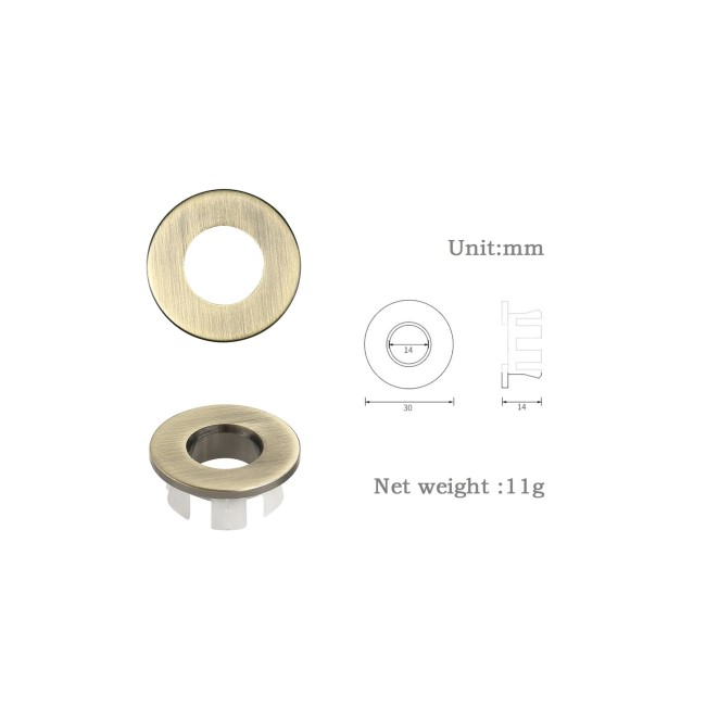 Brushed Brass Round Basin Overflow Cover - Ashford