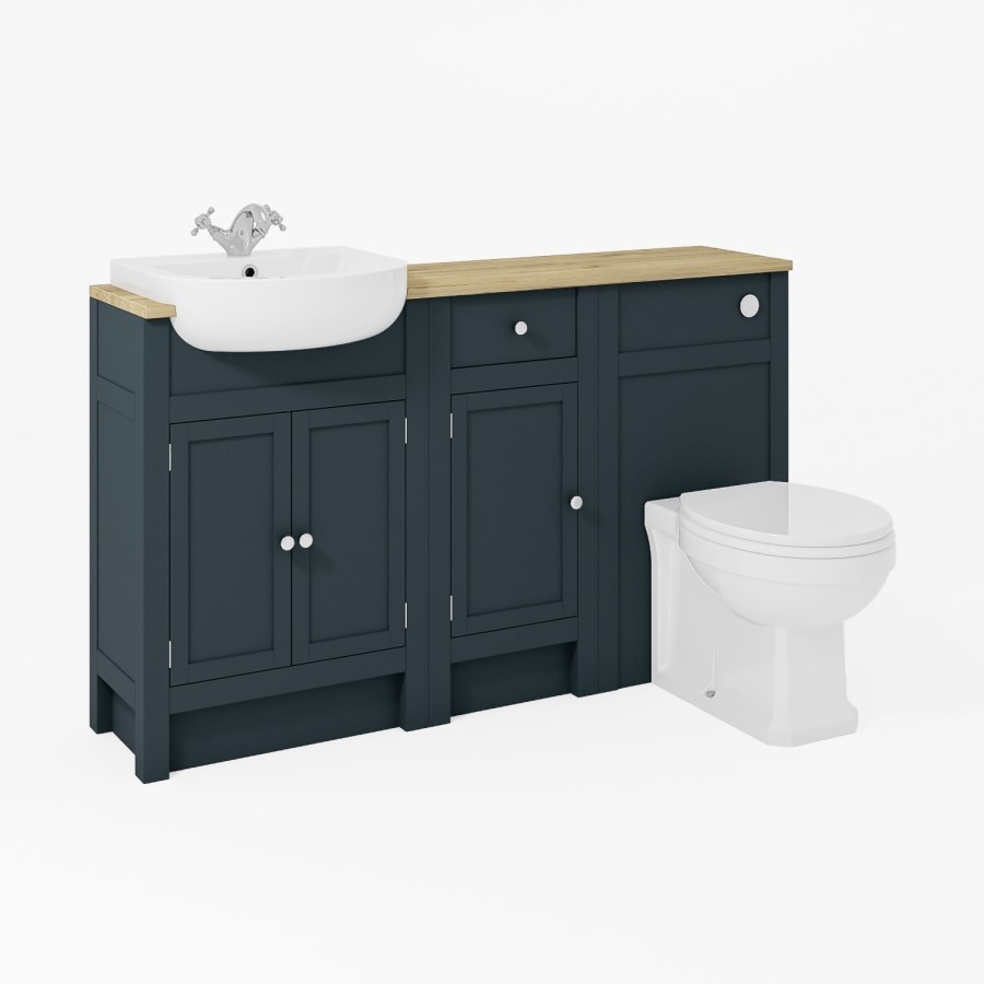 1500 - 1800mm Indigo Blue Toilet and Sink Unit with Oak Worktop - Aylesford
