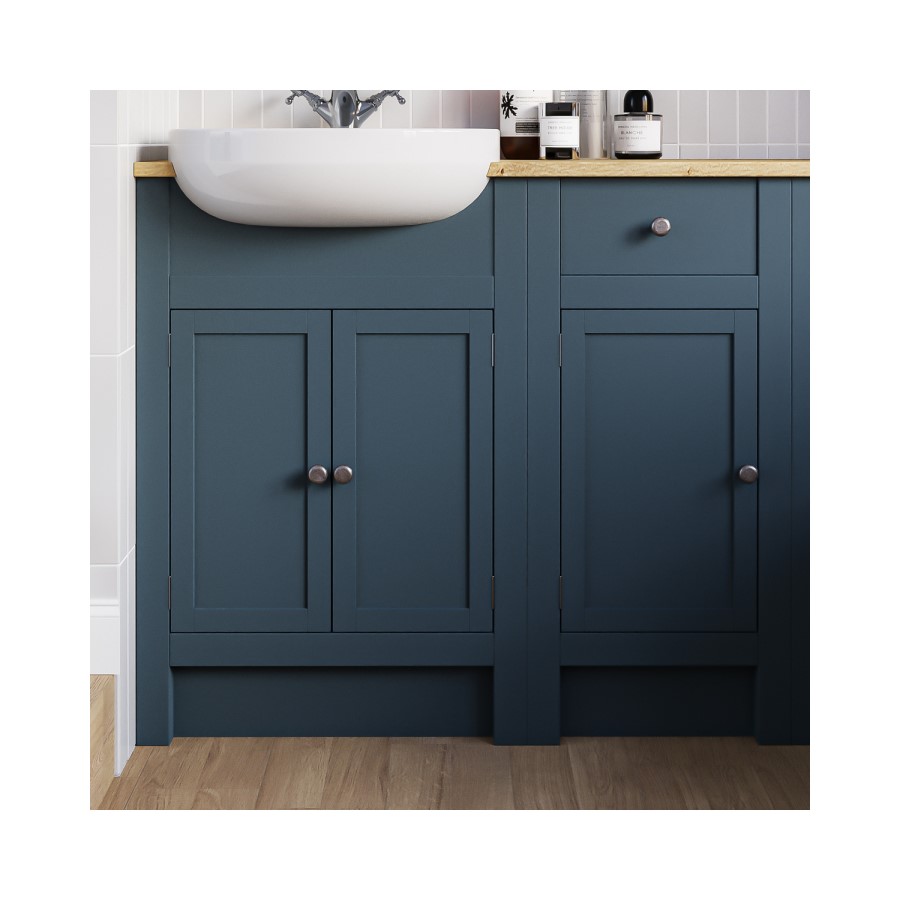 1500 - 1800mm Indigo Blue Toilet and Sink Unit with Oak Worktop - Aylesford