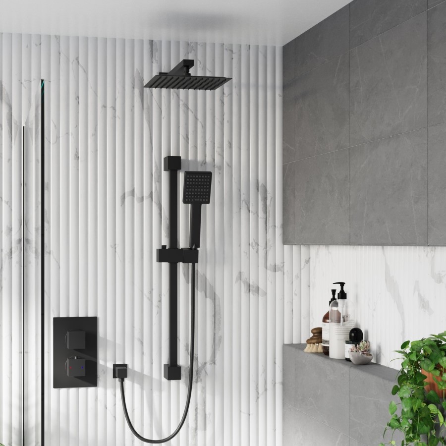 Black 2 Outlet Concealed Thermostatic Shower Valve with Dual Control - Zana