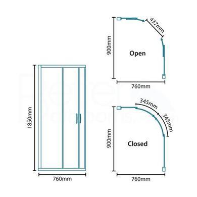 Offset Sliding Door Quadrant Enclosure 900 x 760mm - 6mm Glass - Aquafloe Range