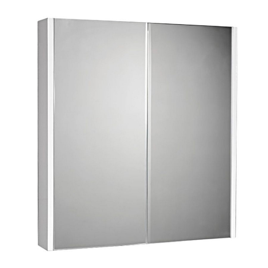 600mm Wall Hung Mirror Bathroom Cabinet - White- 2 Door - Aspen