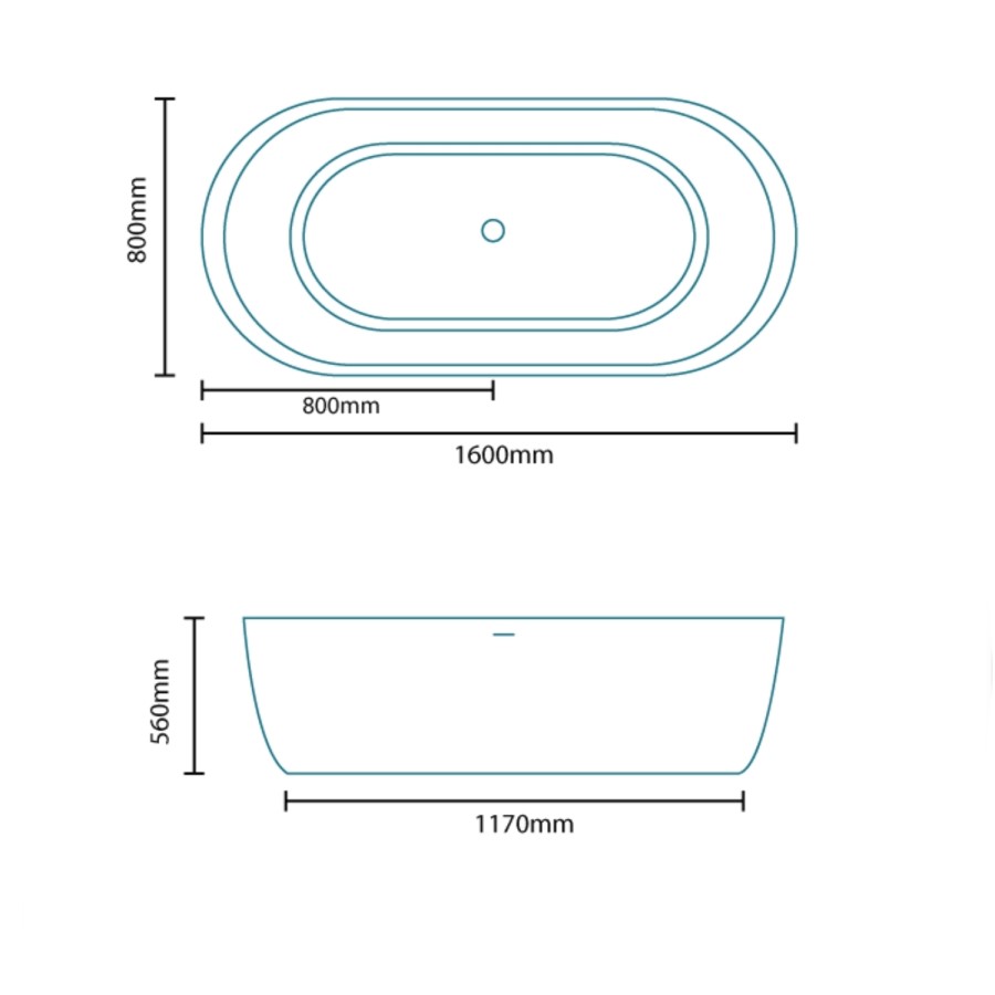 Aluna Freestanding Double Ended Bath - 1600 x 800mm