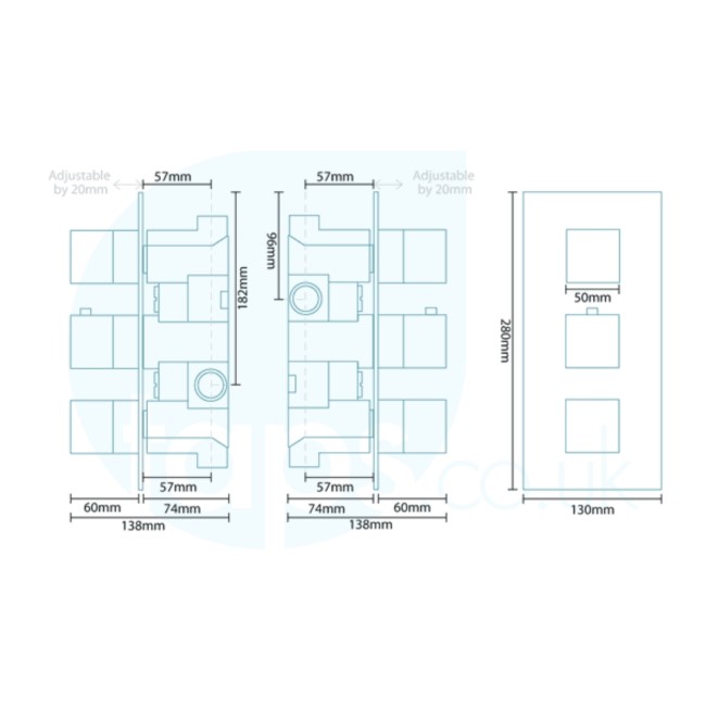 Dual Outlet Concealed Thermostatic Shower Valve -EcoCube Range