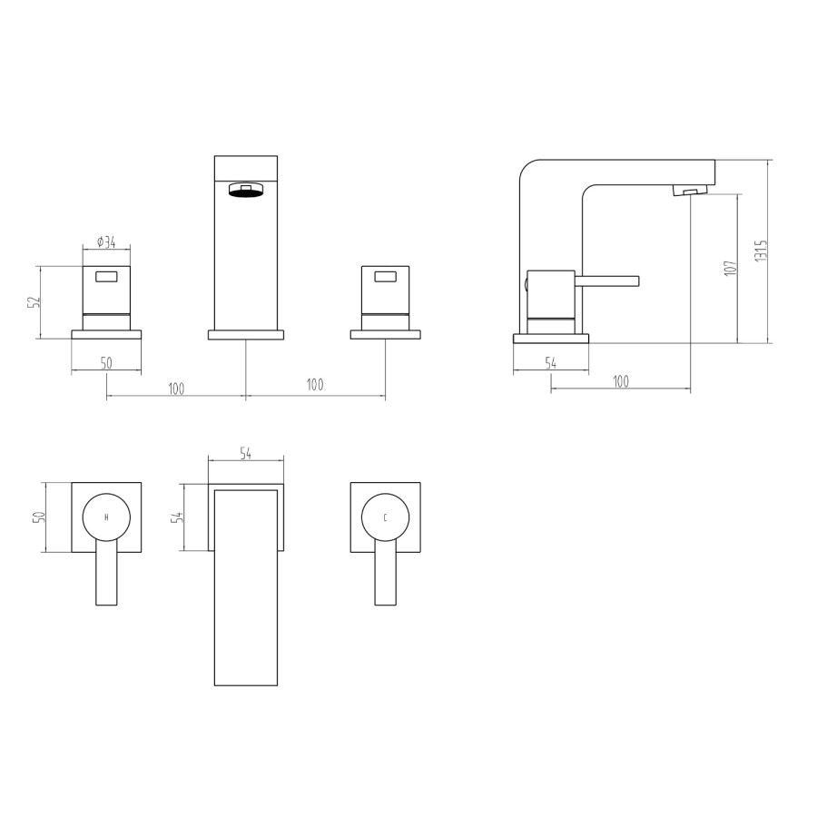 3 Hole Bath Filler Tap - Andra Range