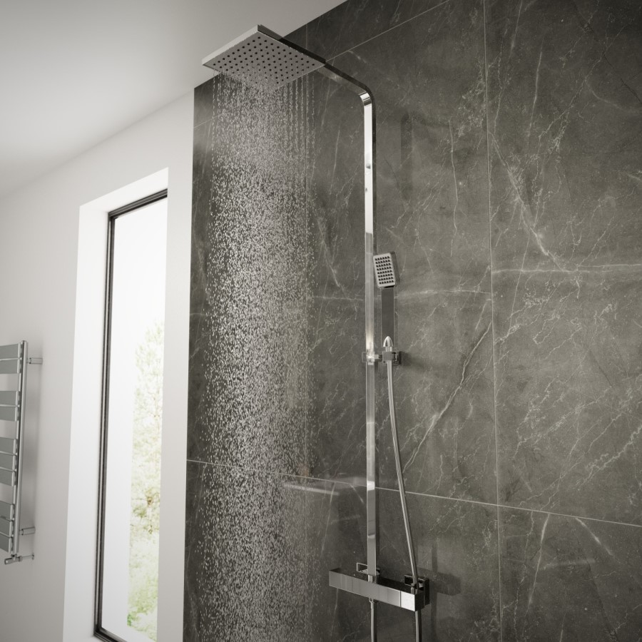 GRADE A2 - Vira Square Riser Slide Shower Rail Kit with Dual Valve