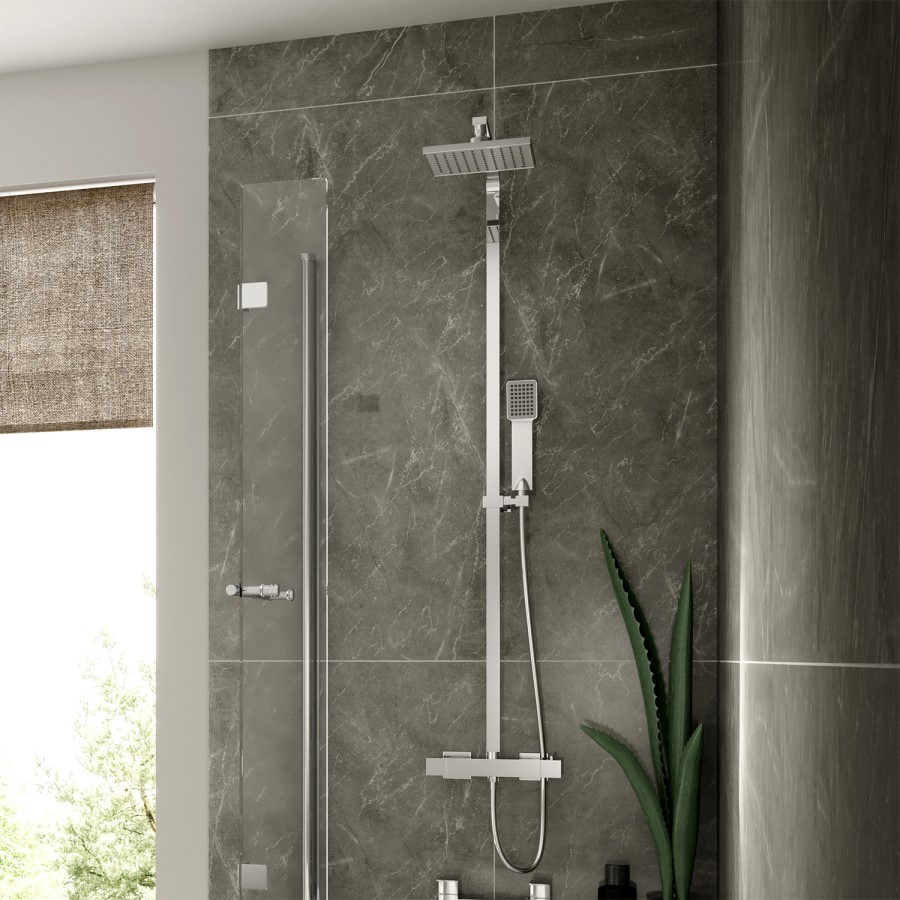 GRADE A2 - Vira Square Riser Slide Shower Rail Kit with Dual Valve