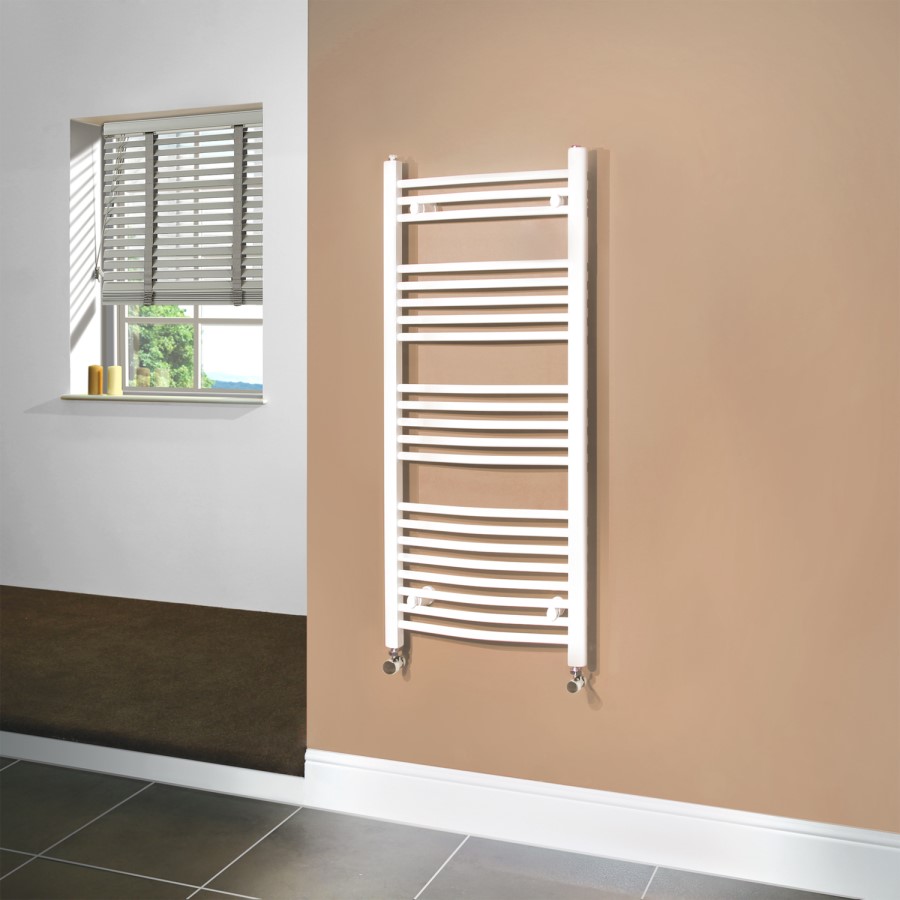 Beta Heat 1150 x 500mm Curved White Heated Towel Rail
