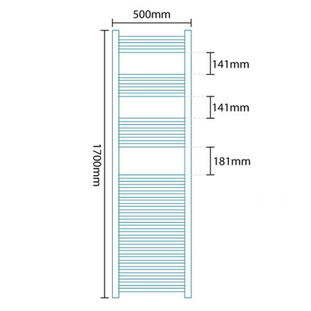 Beta Heat 1700 x 500mm Curved White Heated Towel Rail