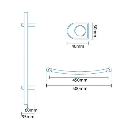 Beta Heat 1700 x 500mm Curved White Heated Towel Rail