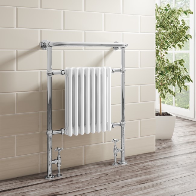 White Chrome Traditional Wall Hung Towel Radiator - 963 x 673 x 230mm
