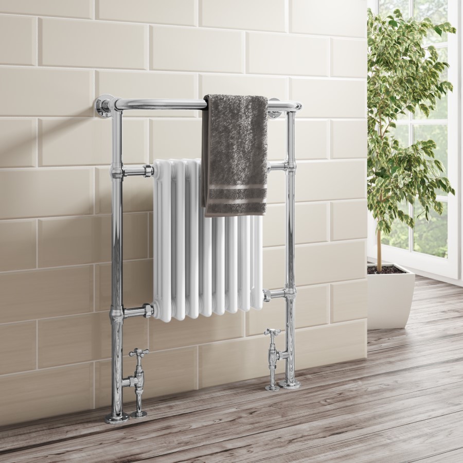 White Chrome Traditional Wall Hung Towel Radiator - 963 x 673 x 230mm