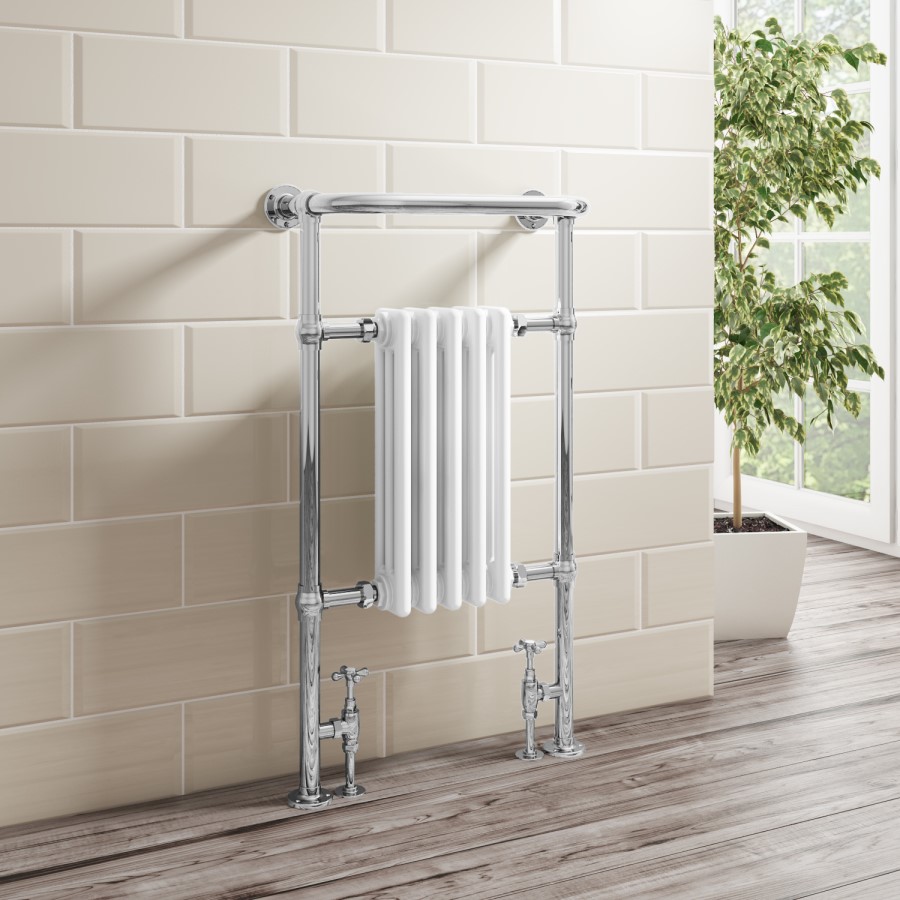 White Chrome Traditional Wall Hung Towel Radiator - 963 x 583 x 230mm