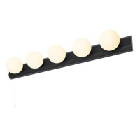 Black Hollywood Style Bathroom Wall Light with Pull Cord - Ara