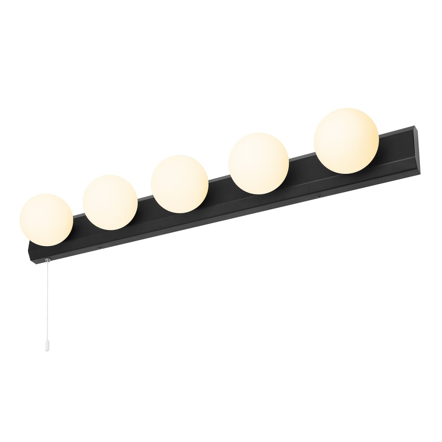 Black Hollywood Style Bathroom Wall Light with Pull Cord - Ara