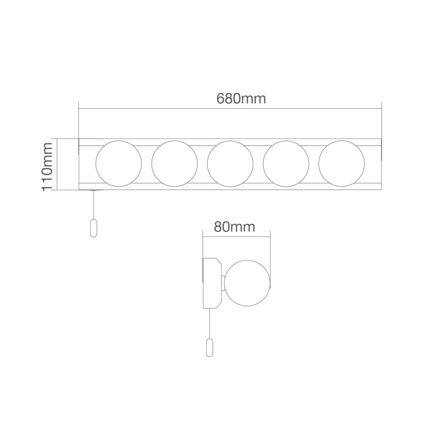 Black Hollywood Style Bathroom Wall Light with Pull Cord - Ara