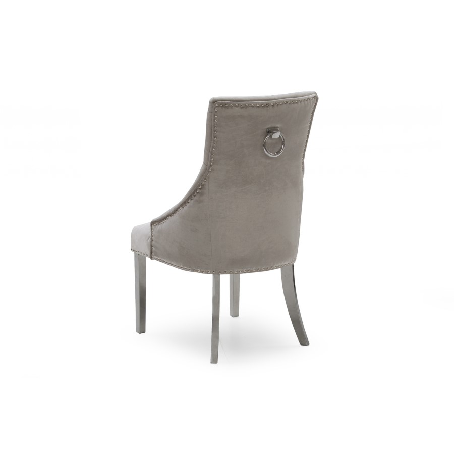 Pair of Champagne Grey Velvet Dining Chairs with Knockerback - Vida Living Belvedere